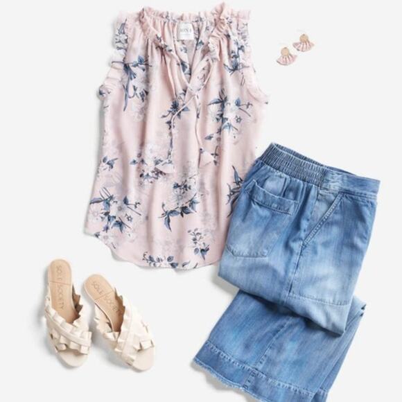 MISA Los Angeles Veneda Pink Floral Sleeveless Ruffle Top size XS - Picture 2 of 8